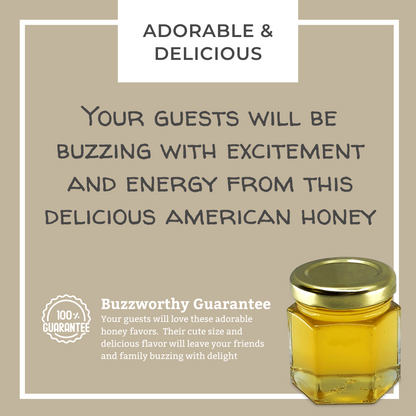 Honey Favor Kit - 2 oz Hexagon Jar with Pure Honey, Wooden Honey Dipper, Thank You Charm, Twine, & Glue Dots