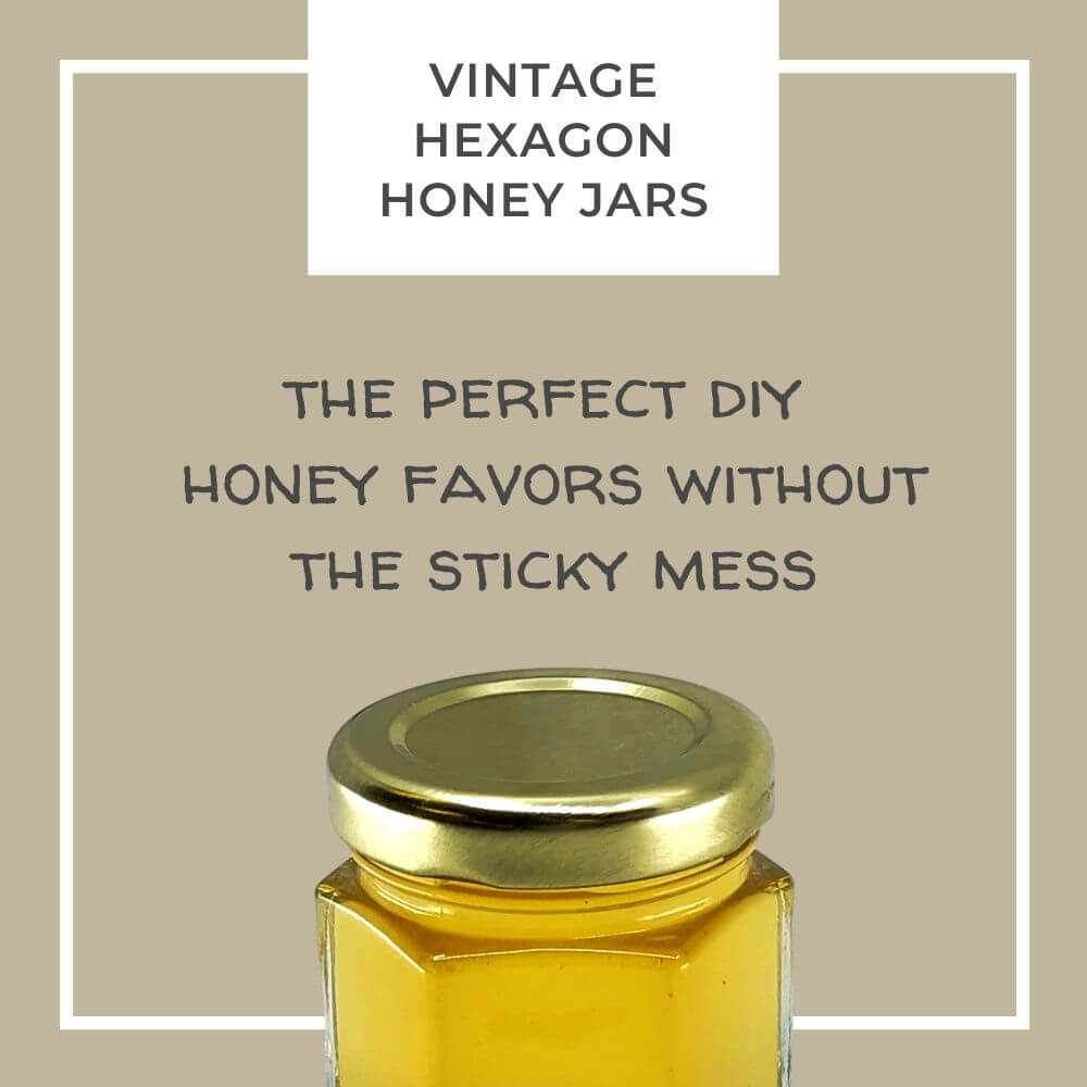 Honey Favor Kit - 2 oz Hexagon Jar with Pure Honey, Wooden Honey Dipper, Bee Charm, Twine, & Glue Dots